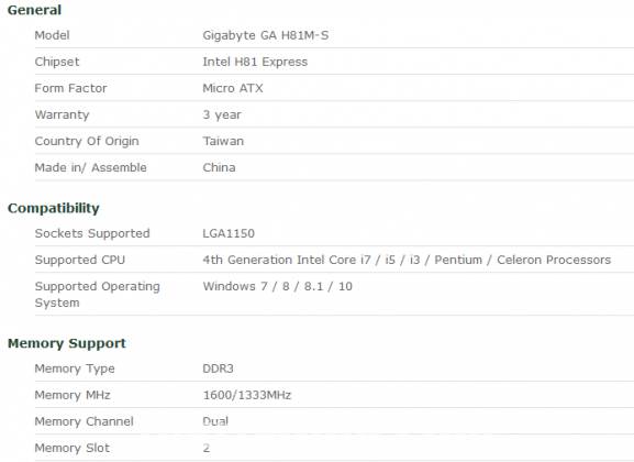 Gigabyte Genuine H81M-S 4th Gen Intel Motherboard